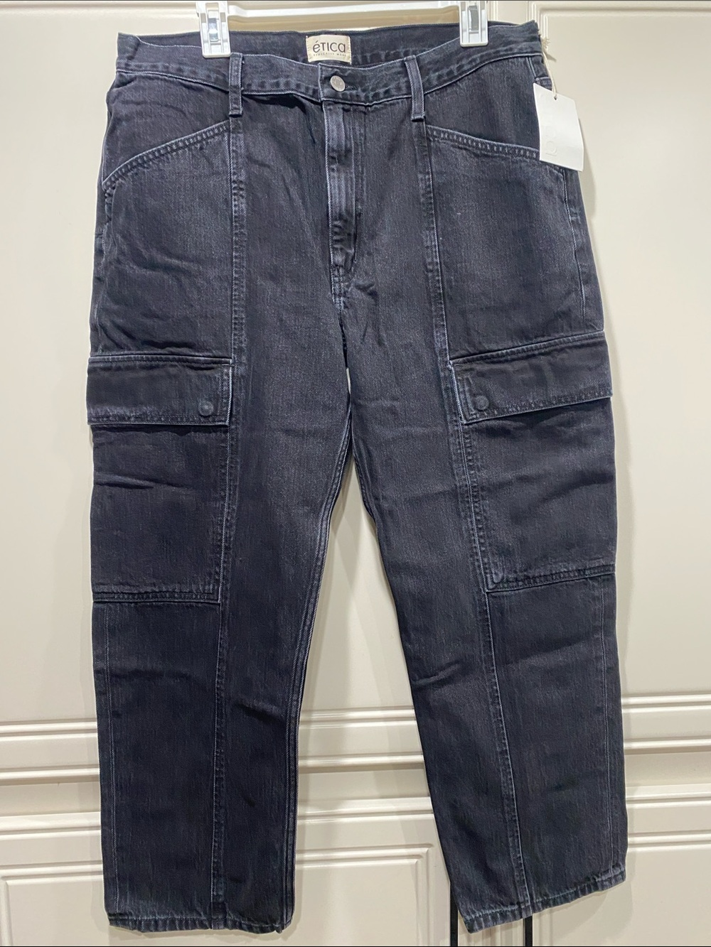NWT etica pax slim cargo jean black rock size 32